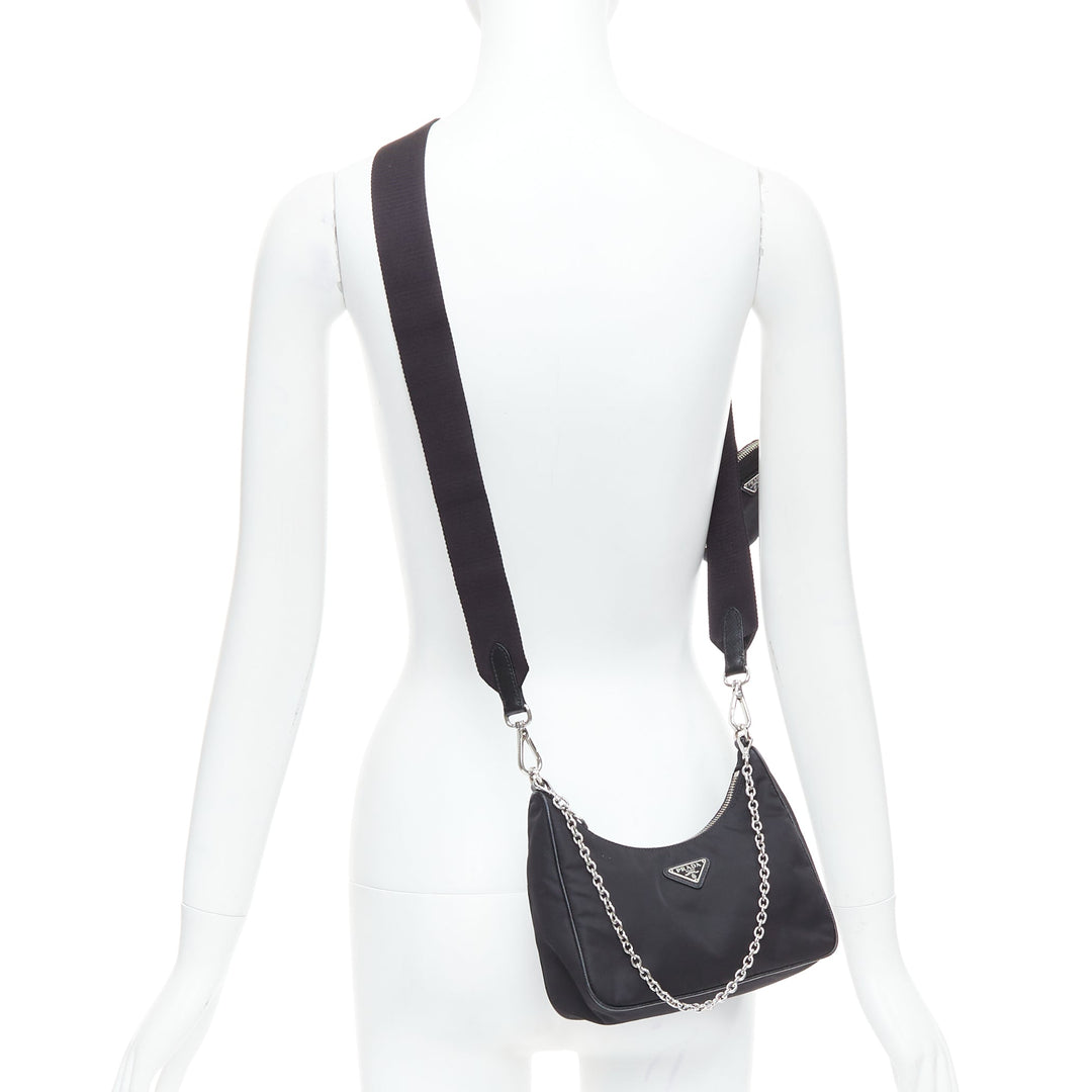 PRADA Re-Edition 30 Re-Nylon 3 in 1 black nylon logo crossbody hobo bag