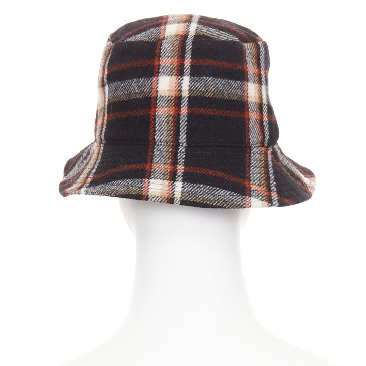 CELINE 2021 Runway Plaid Woven Bucket Hat black red wool logo cap M