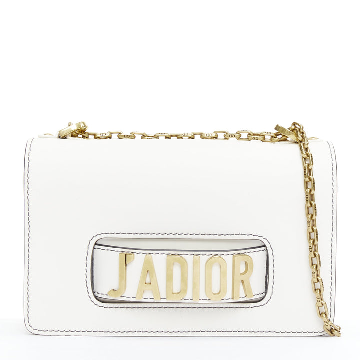 DIOR J'Adior Medium white leather gold letter chain flap crossbody bag