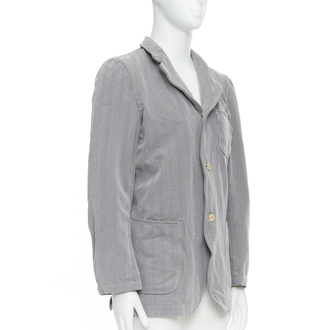 Male mannequin wearing Comme Des Garcons HOMME PLUS 1999 Grey Polyester Men Blazers in Size  M | Available at JHROP