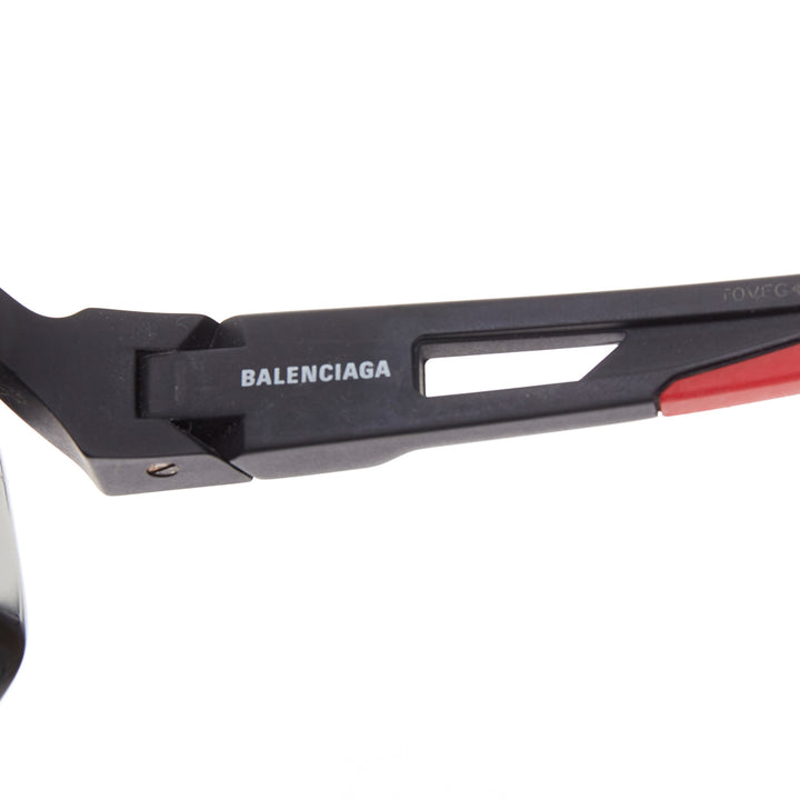 BALENCIAGA BB0053S Hybrid Oval black grey sporty rubber temple sunglasses