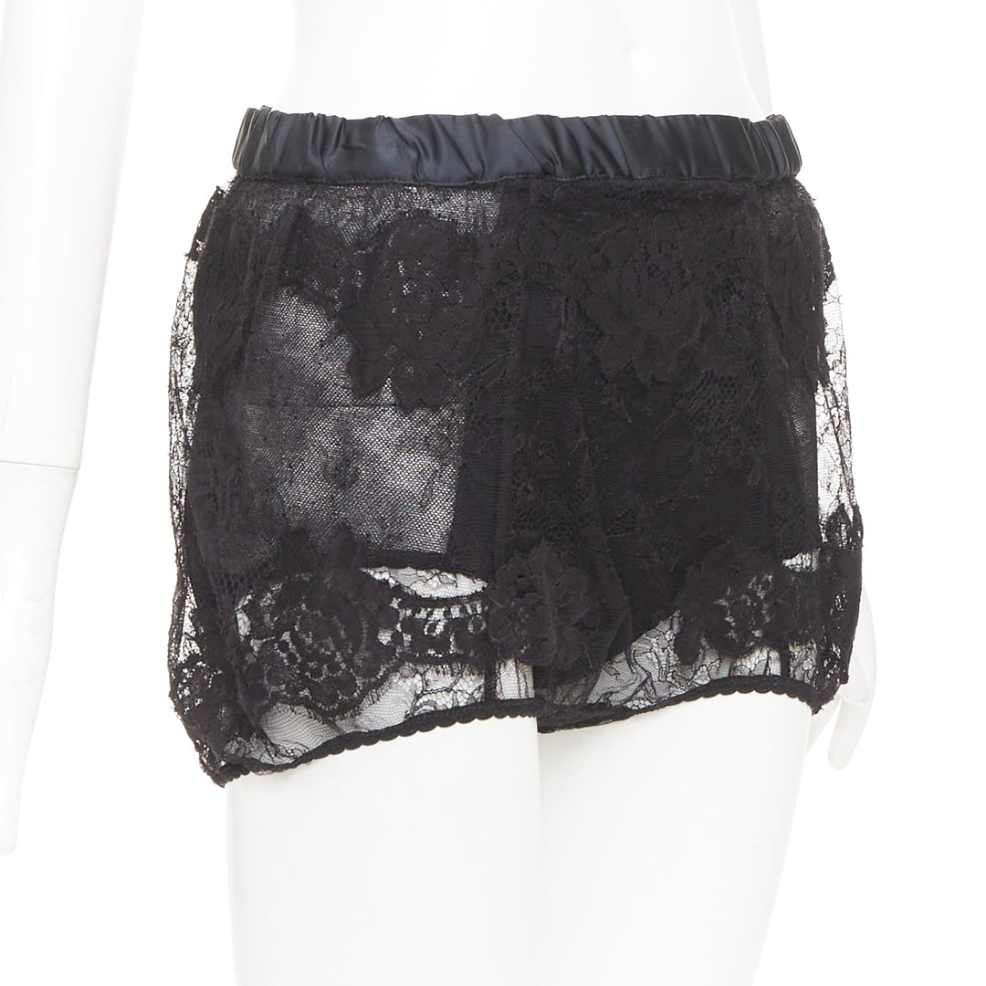 DOLCE GABBANA black floral lace overlay elastic silk bloomer shorts IT36 2XS