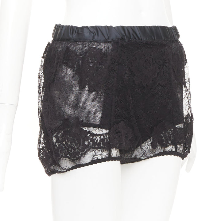 DOLCE GABBANA black floral lace overlay elastic silk bloomer shorts IT36 2XS