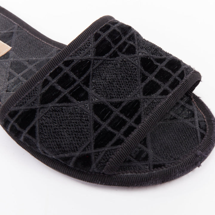 DIOR Chez Moi black velvet cannage quilted velvet flat slides EU35