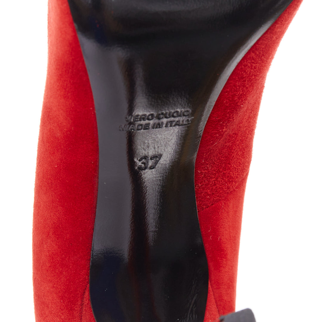 ALEXANDER WANG Tia red suede silver rhodium plate cutout heel point pumps EU37