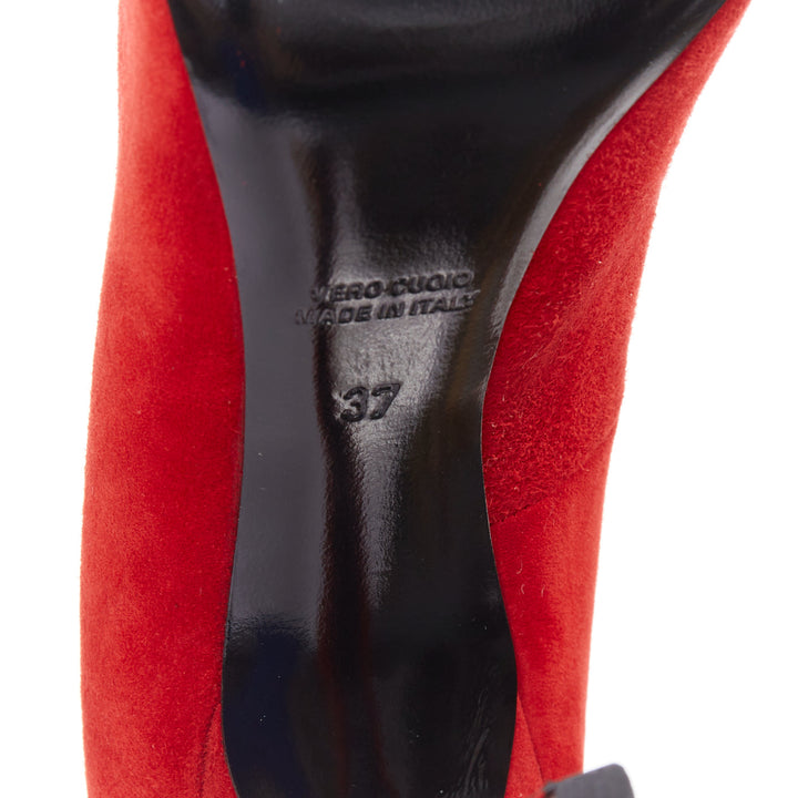ALEXANDER WANG Tia red suede silver rhodium plate cutout heel point pumps EU37