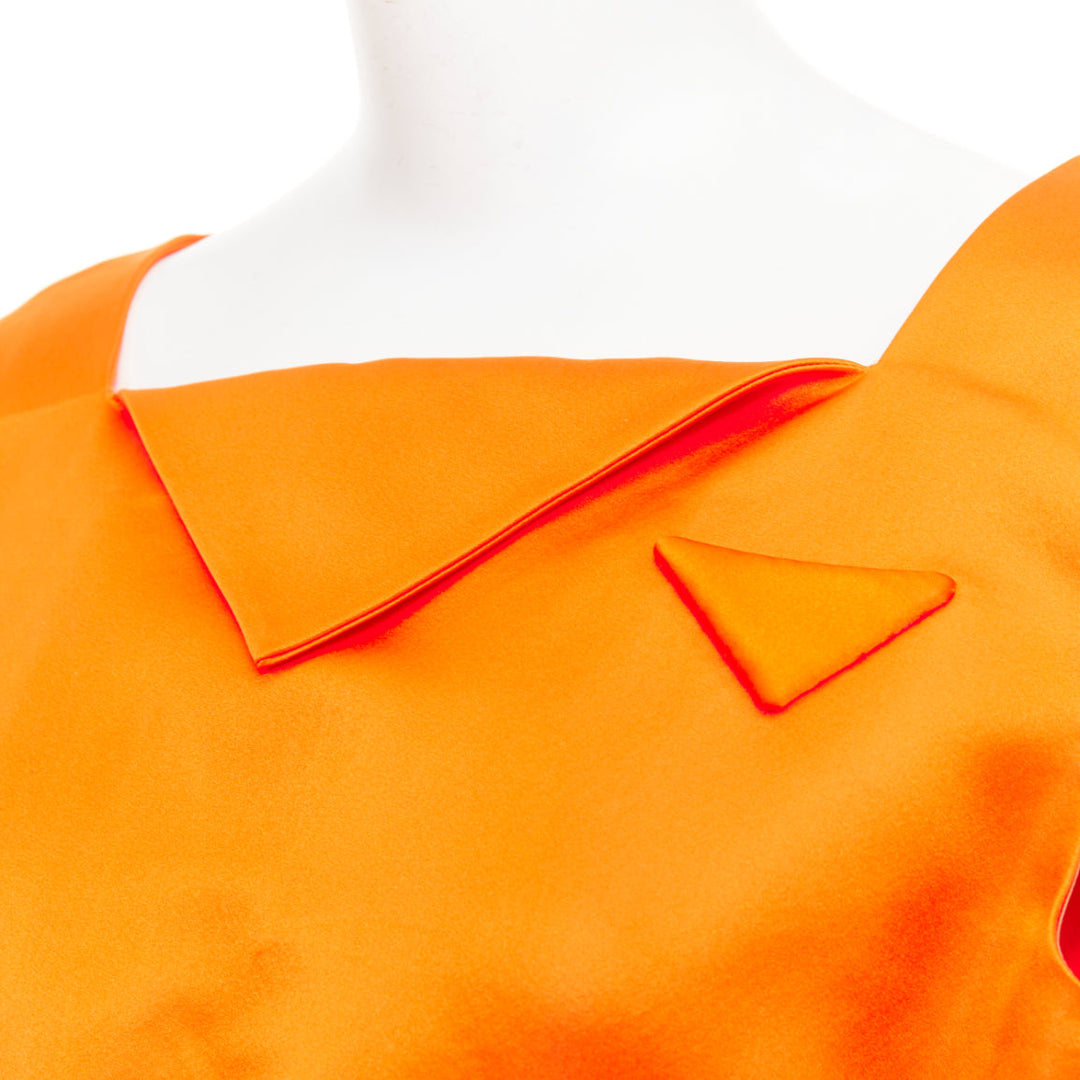 PRADA 2022 Runway orange satin triangle patch internal belt undone dress IT42