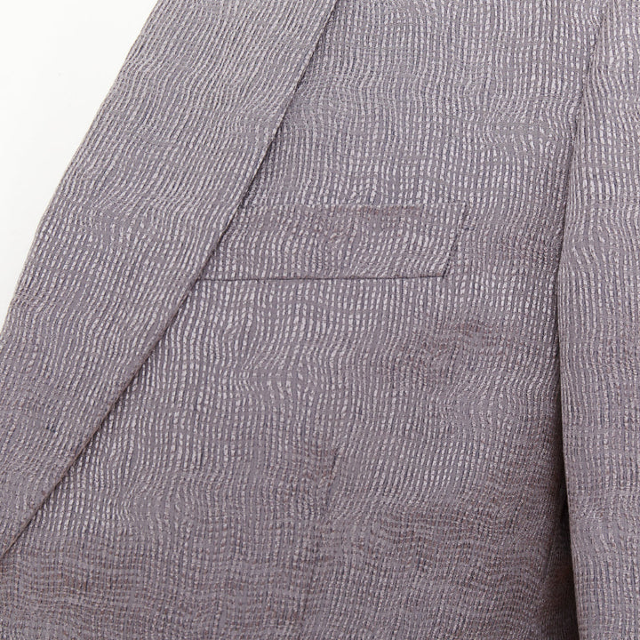 GIORGIO ARMANI metallic grey ramie silk curved lapels single vent blazer IT46 S