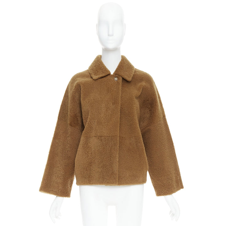 MAX MARA brown lambskin leather shearling Teddy short coat IT38 XS