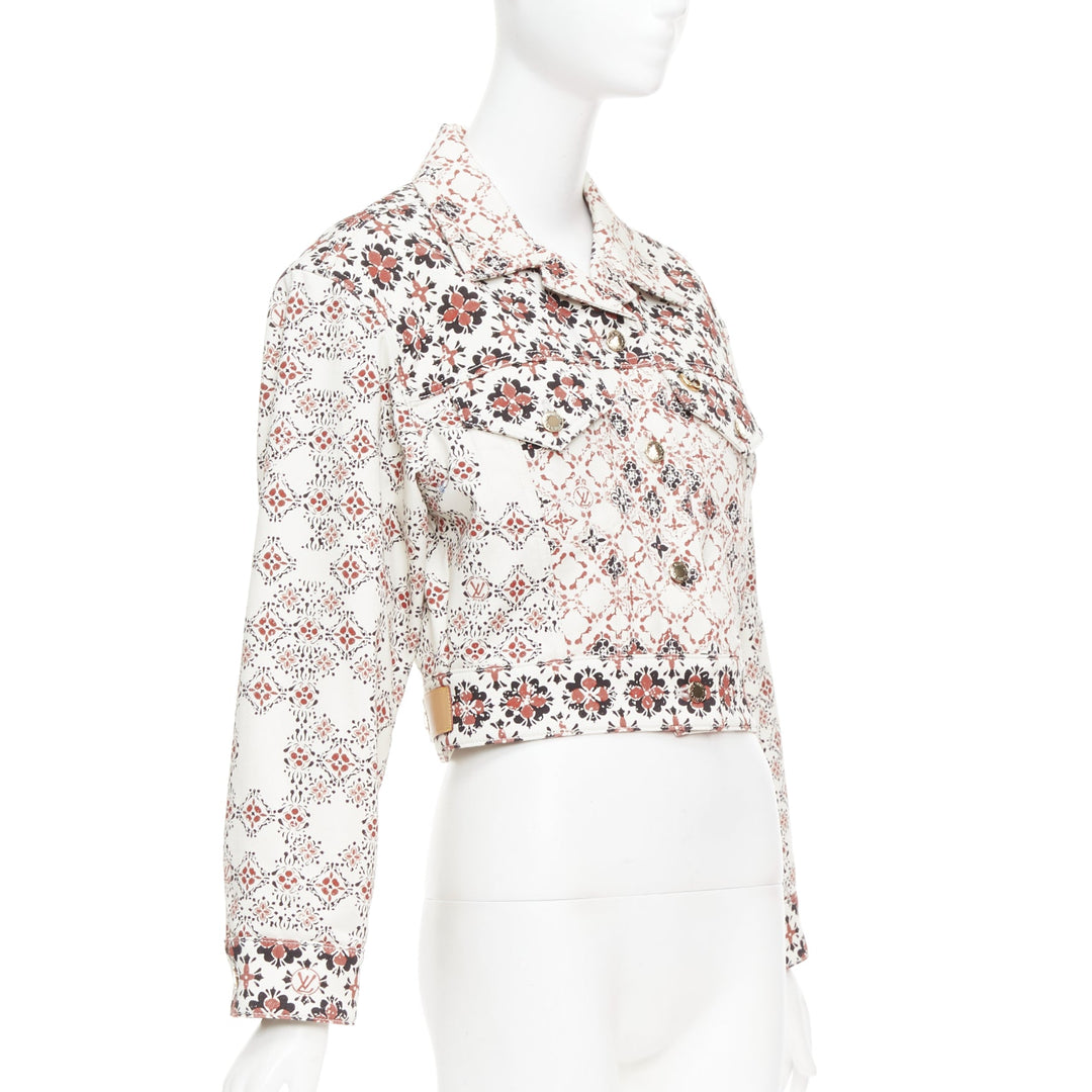 LOUIS VUITTON 2023 Vintage Monogram cream red floral denim crop jacket FR34 XS