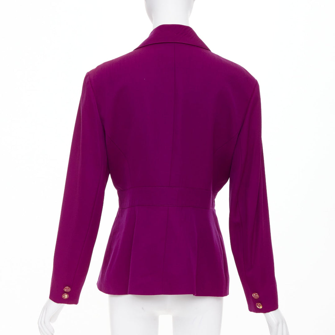 KARL LAGERFELD Vintage purple magenta wool wide lapel belt wrap jacket FR44 2XL