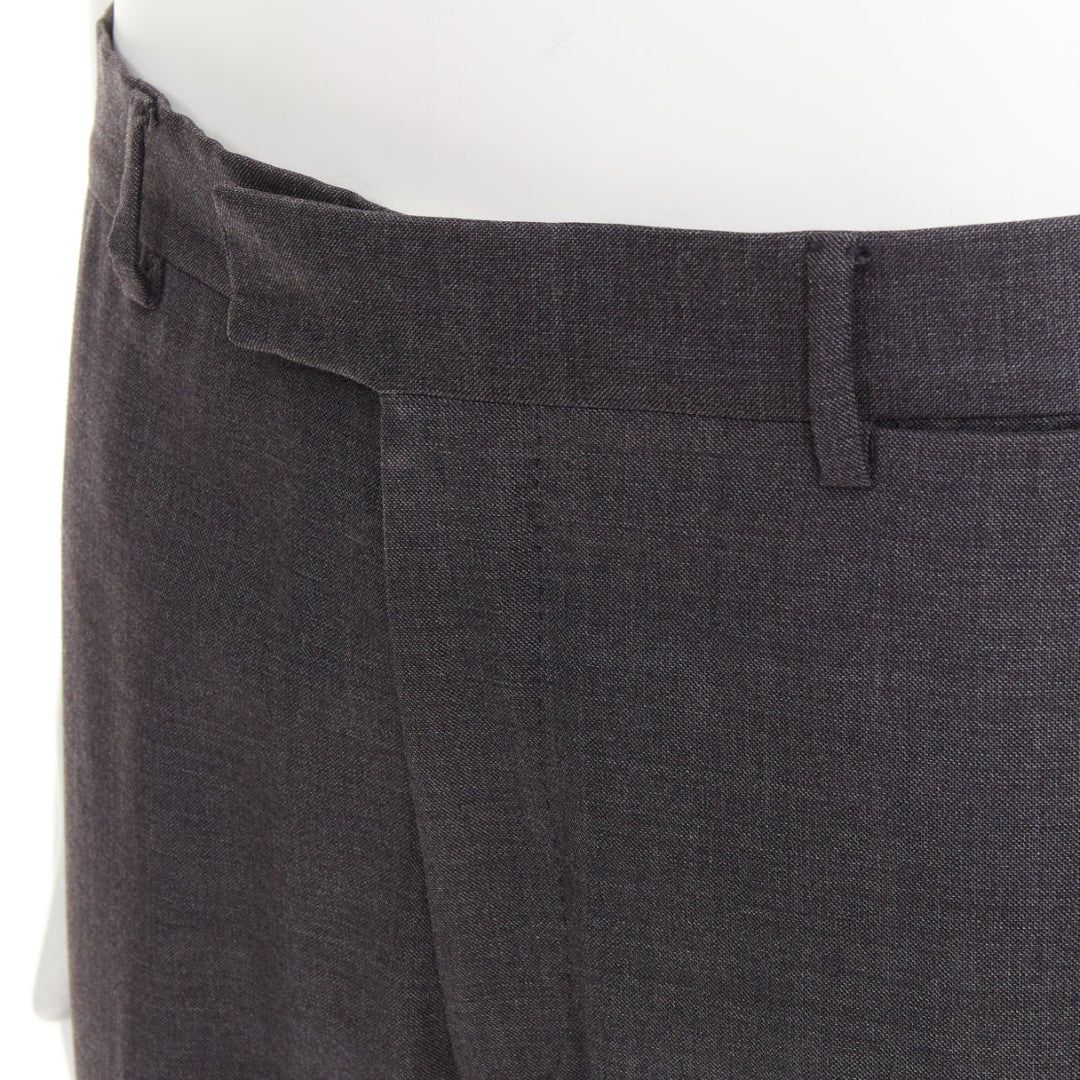 HERMES grey wool handstitched back pockets straight leg trousers IT50 XL