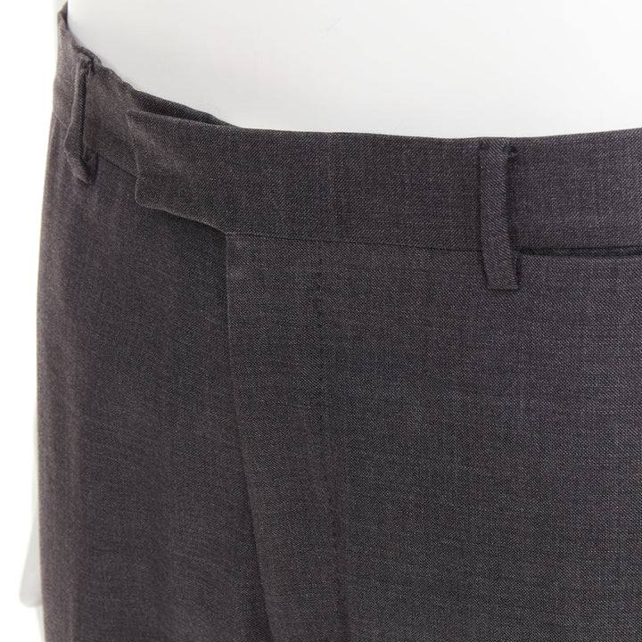 HERMES grey wool handstitched back pockets straight leg trousers IT50 XL