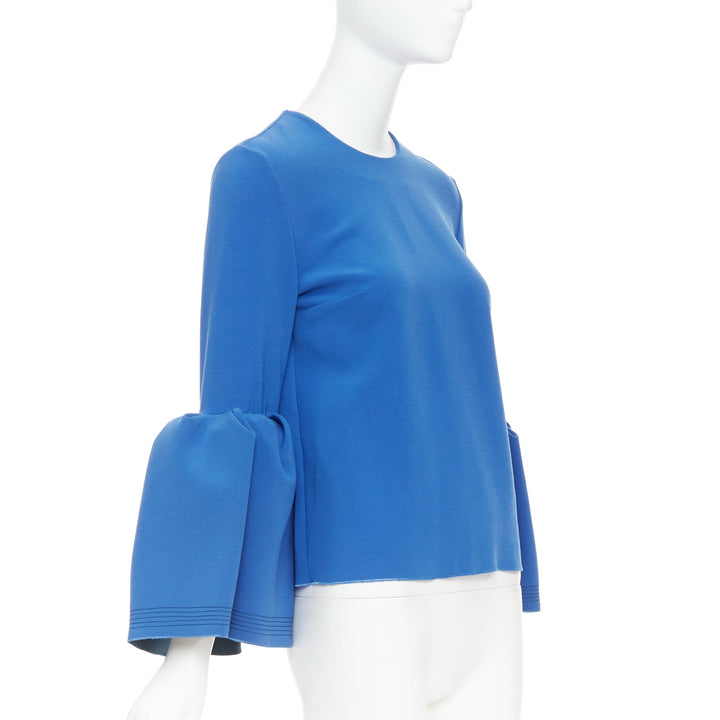 ROKSANDA cobalt blue ruched bell sleeve structured top UK8 S