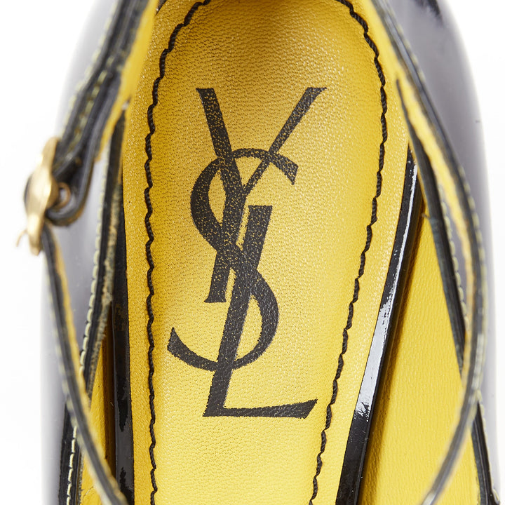 YVES SAINT LAURENT 2010 Tribute black patent leather ankle strap pumps EU37 US7