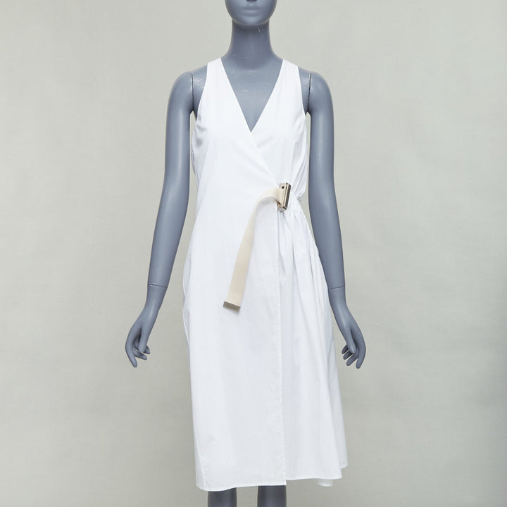 ACNE STUDIOS 2016 Chen Poplin silver buckle beige belted white utility dress FR32 XXS