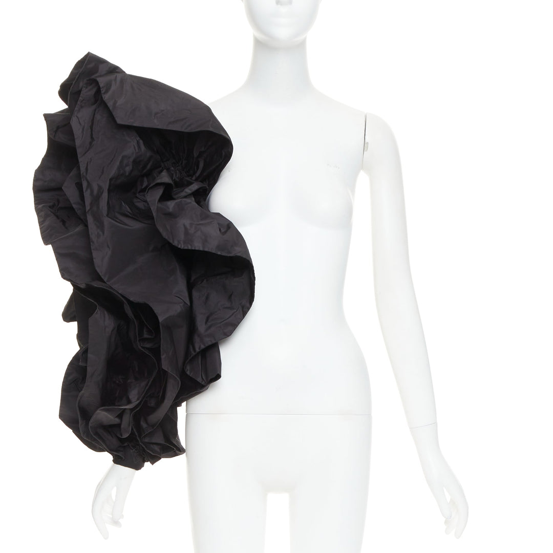 ALEXANDRE VAUTHIER black taffeta voluminous ruffle dramatic single sleeve XS