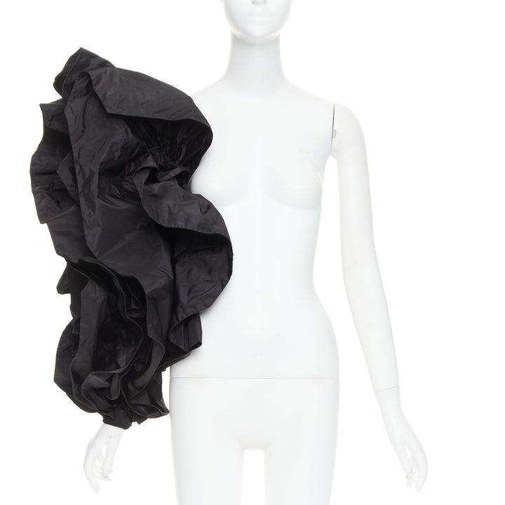 ALEXANDRE VAUTHIER black taffeta voluminous ruffle dramatic single sleeve XS