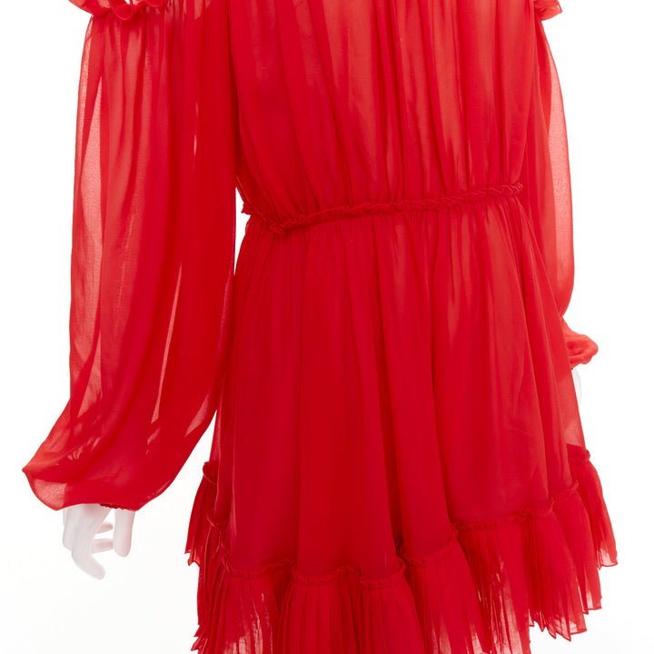 GIAMBATTISTA VALLI H&M 2019 Runway red chiffon crystal necklace dress IT40 XS