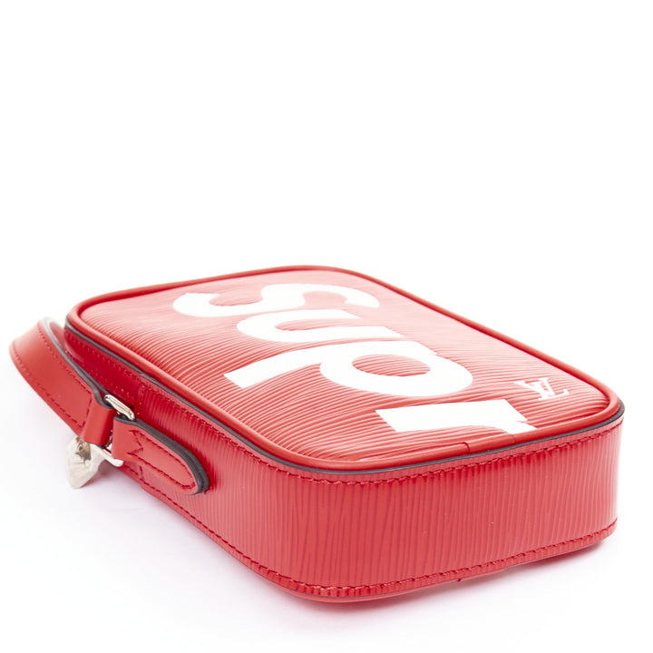 LOUIS VUITTON SUPREME 2017 Epi Danube PM red white logo leather crossbody bag