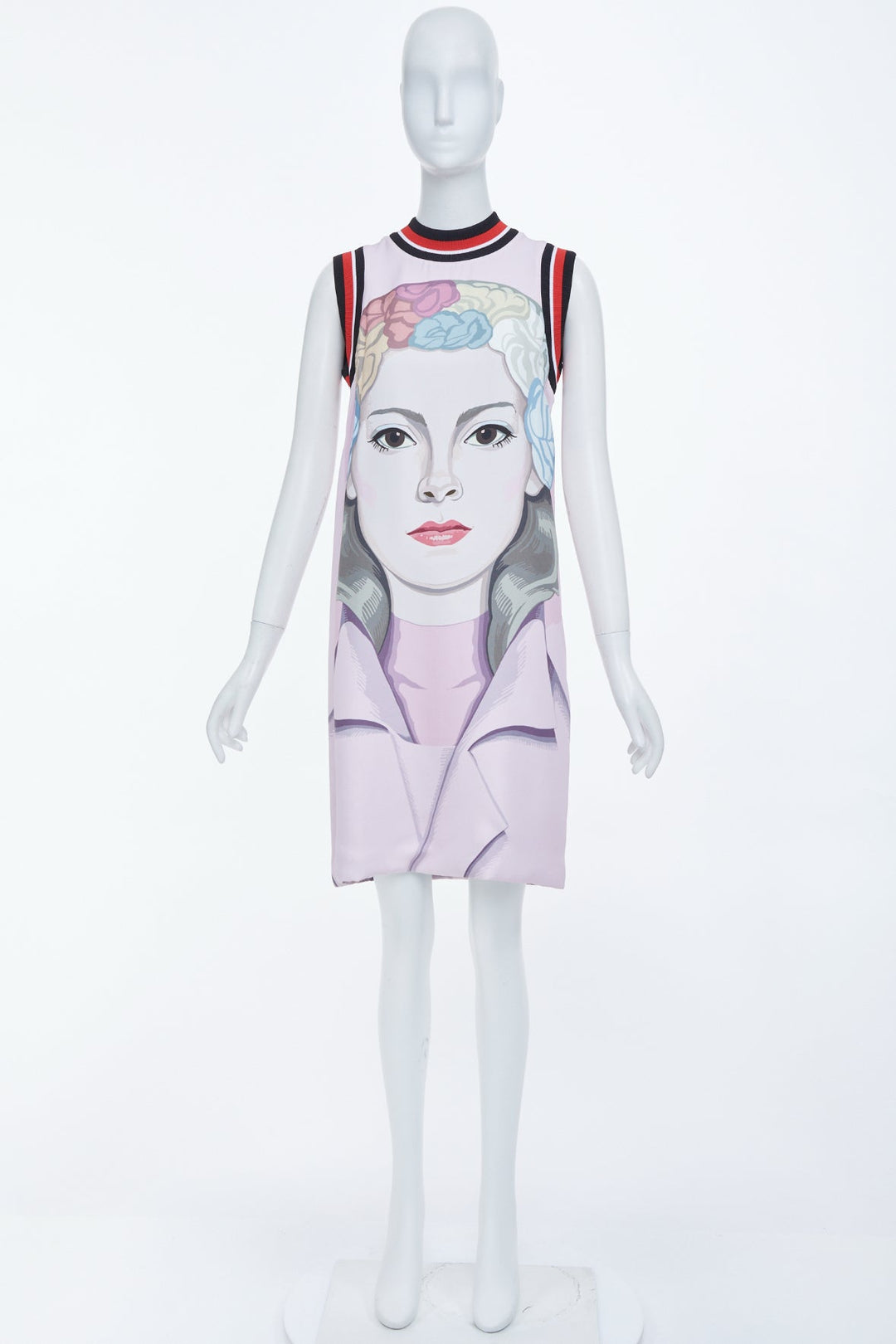 rare PRADA 2014 Runway Jeanne Detallante graphic face portrait wool dress IT40 S