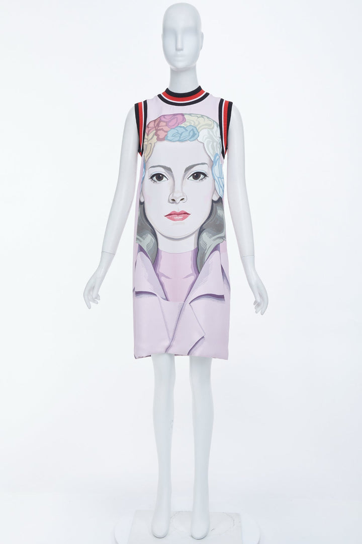 rare PRADA 2014 Runway Jeanne Detallante graphic face portrait wool dress IT40 S