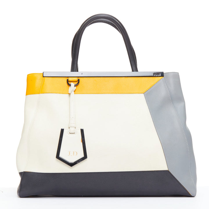 FENDI 2Jours yellow grey black leather tricolor colorblock tote bag