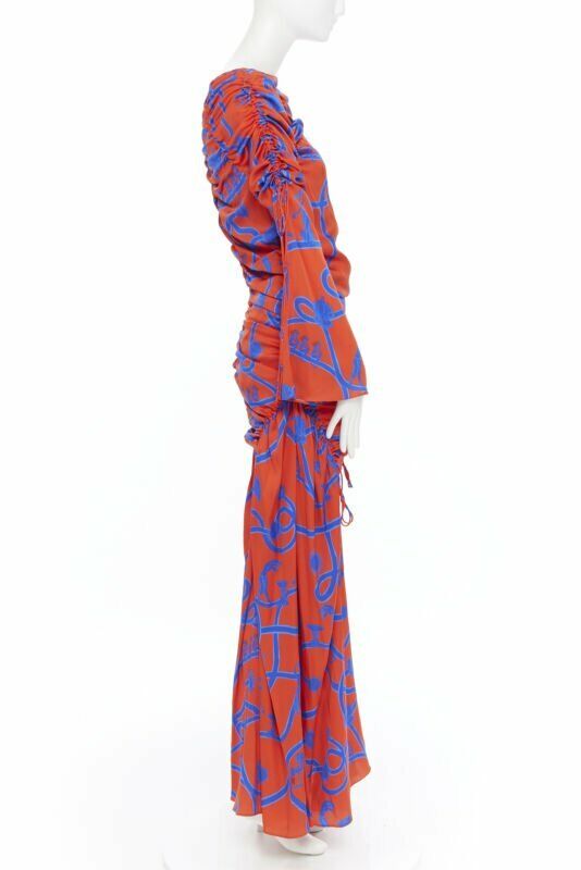 Runway ELLERY SS18 Rocket red blue venus grecian print shirred midi dress S