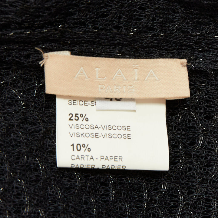 ALAIA black silk blend shiny scale cut out pleated flared skater skirt FR40 L
