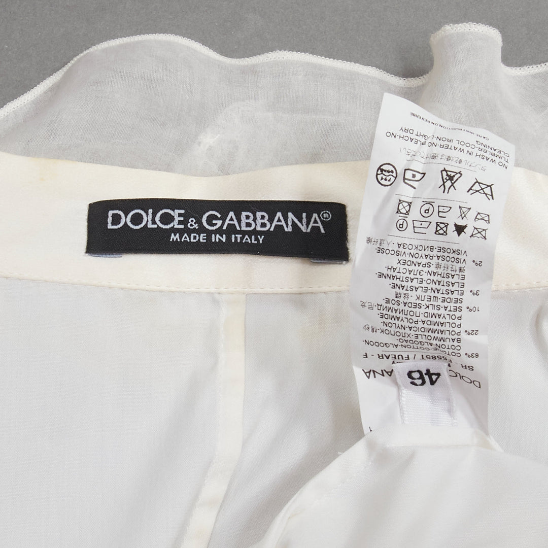 DOLCE GABBANA ivory lace ruffle collar long sleeve fitted dress shirt IT46 XL