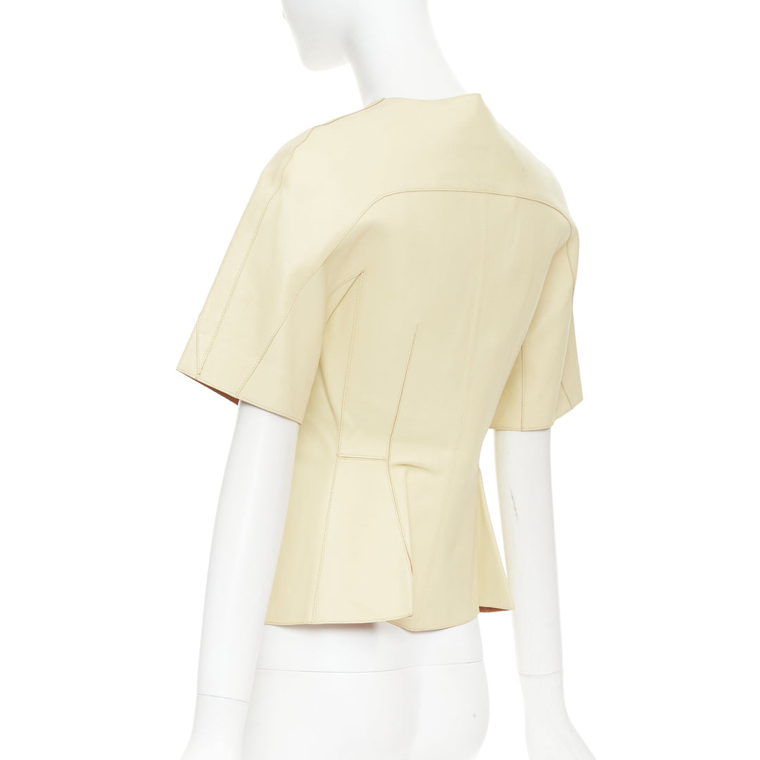 MARNI buttery yellow lamb leather round sleeve peplum asymmetric jacket IT38 XS