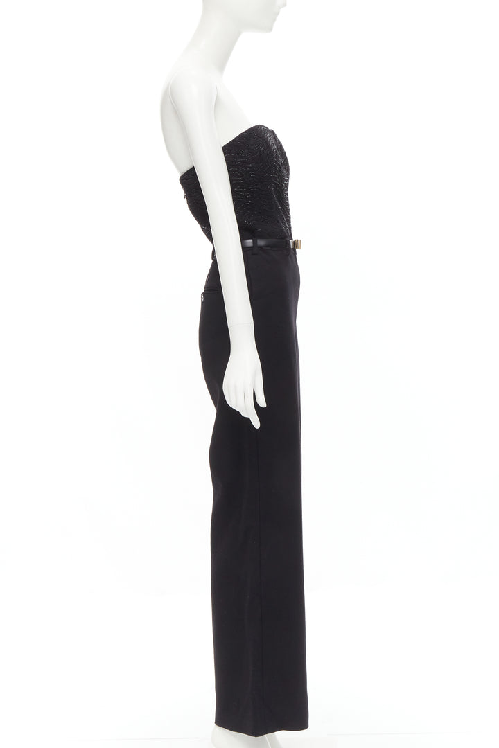 JASON WU 2014 Runway black bead embellished boned corset belted jumpsuit US2 XS