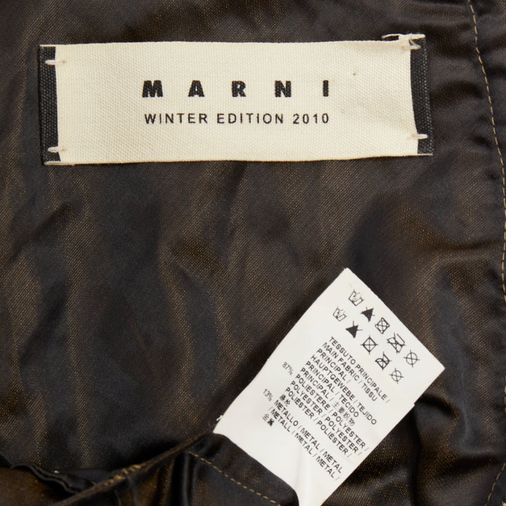 MARNI 2010 metallic gold coated black piped boxy half sleeved cropped top IT40 S