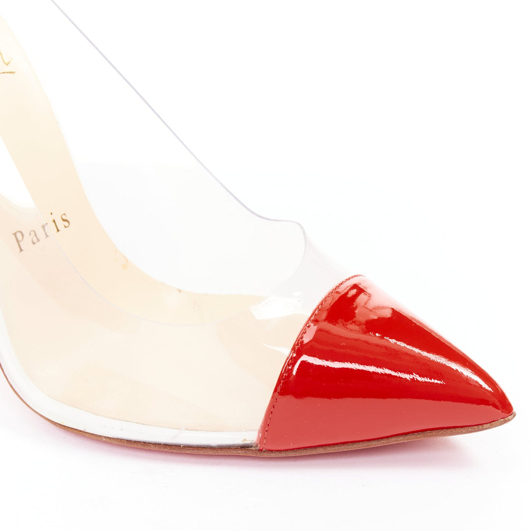 CHRISTIAN LOUBOUTIN Debout 100 Corazon Tri Color patent PVC point pumps EU37.5