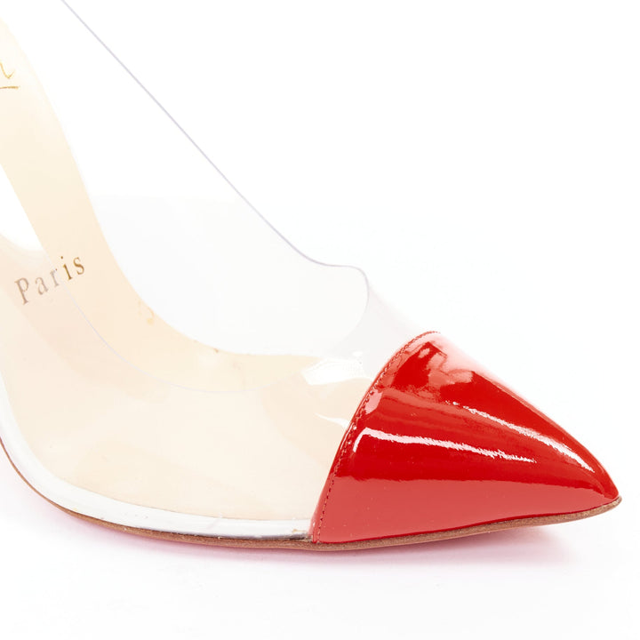 CHRISTIAN LOUBOUTIN Debout 100 Corazon Tri Color patent PVC point pumps EU37.5