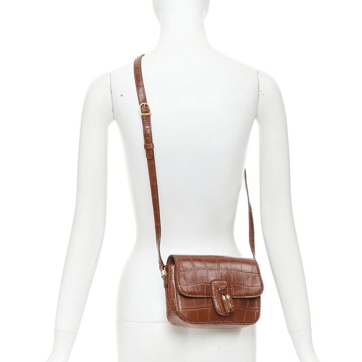 CELINE Medium Tassel brown embossed cow hide leather fringed crossbody bag