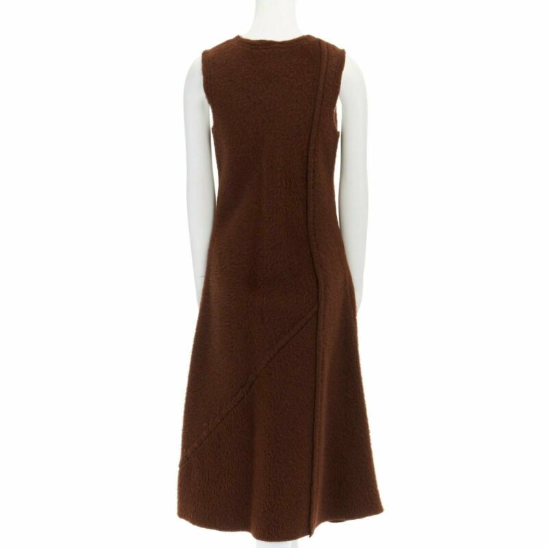 COMME DES GARCONS 1993 brown reversed seam fuzzy plush wool midi dress M