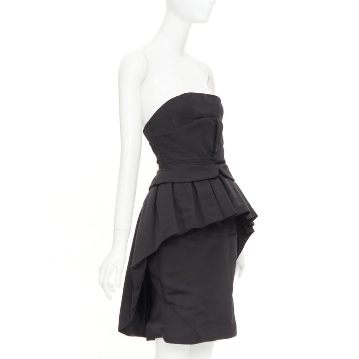 ZAC POSEN black silk structural peplum ruffled boned corset mini dress US2 S