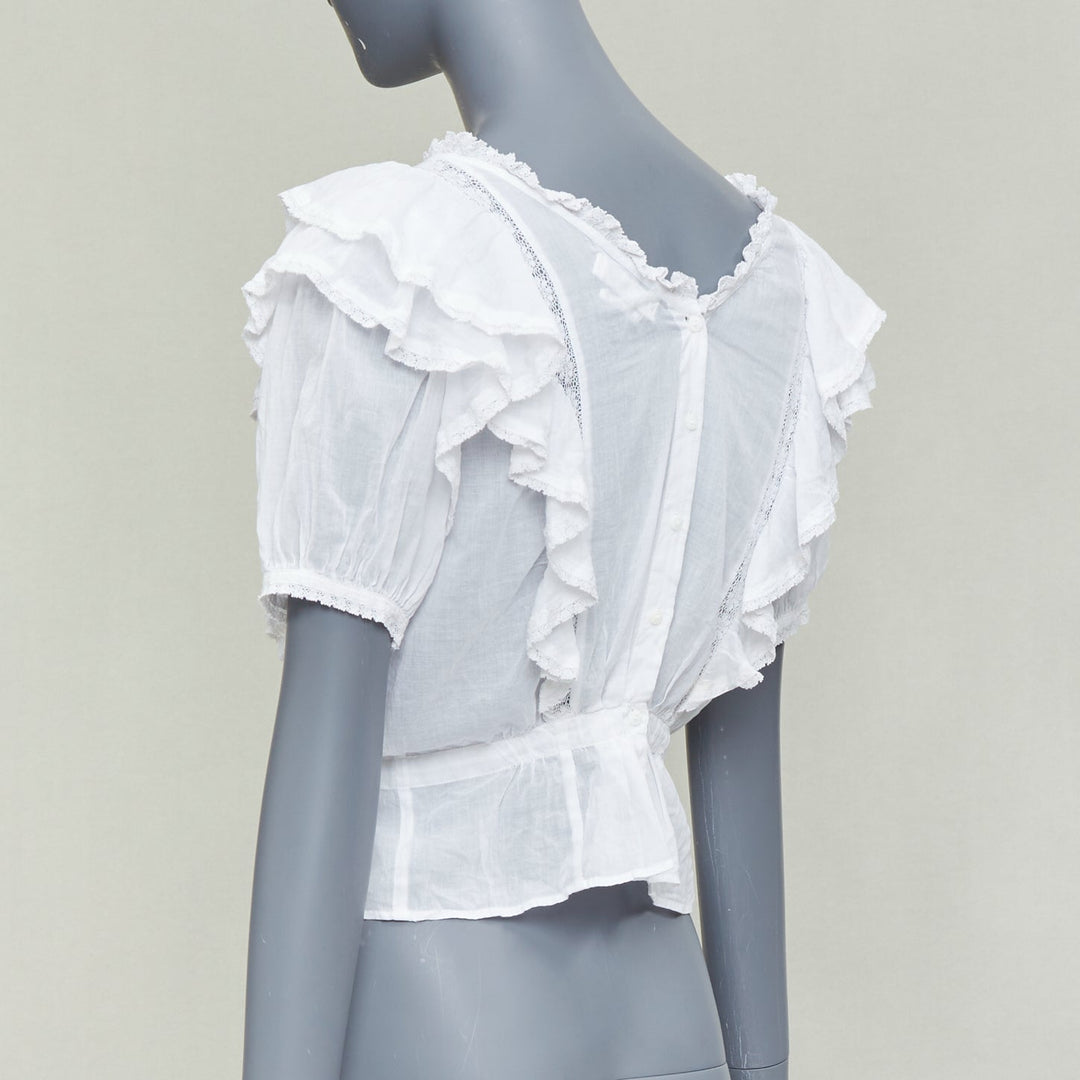 ISABEL MARANT Dentelle white cotton lace trim boho ruffle peasant top FR36 S