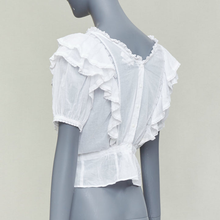 ISABEL MARANT Dentelle white cotton lace trim boho ruffle peasant top FR36 S