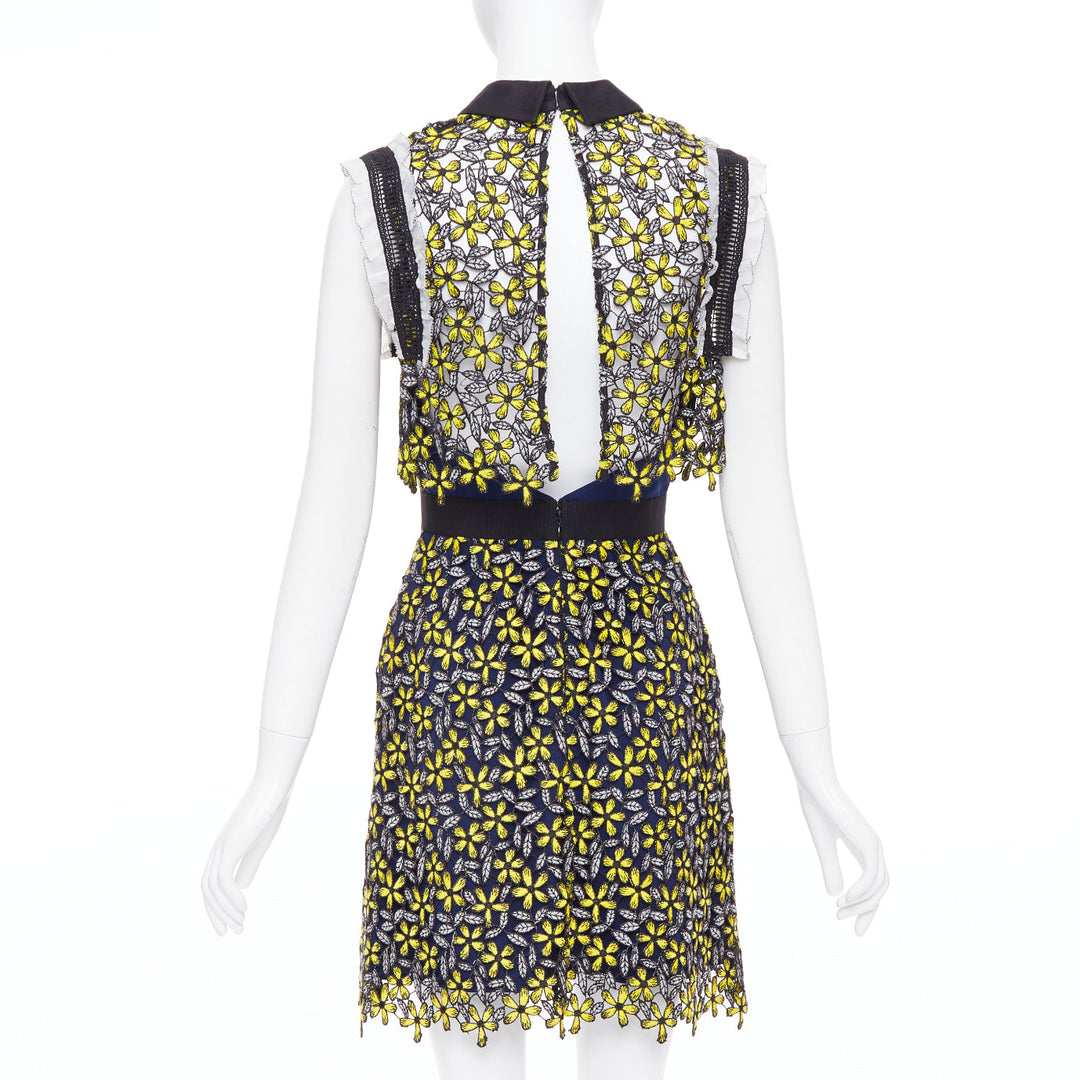 SELF PORTRAIT Eleina Sculpted Daisy Guipure yellow lace floral dress UK4 XXS
