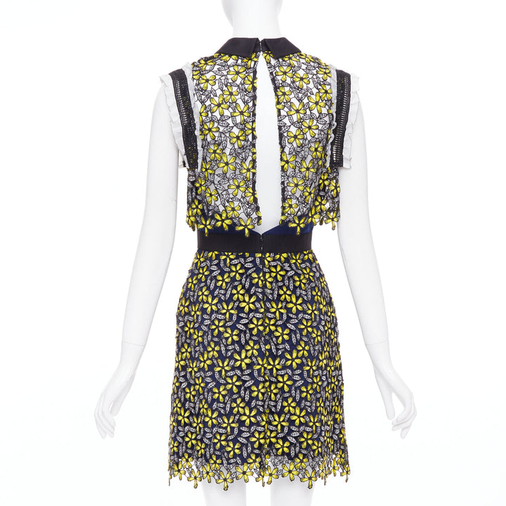 SELF PORTRAIT Eleina Sculpted Daisy Guipure yellow lace floral dress UK4 XXS