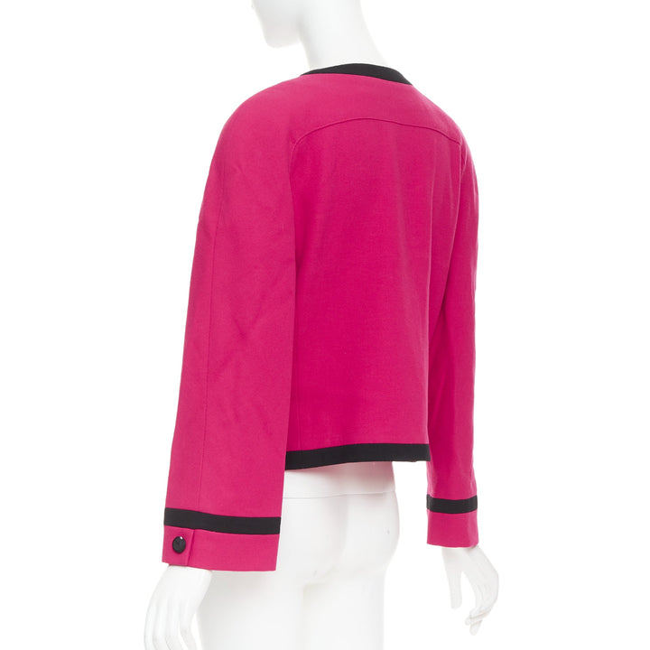 VALENTINO Vintage Miss V 1980's fuschia wool black bow cropped blazer IT44 L