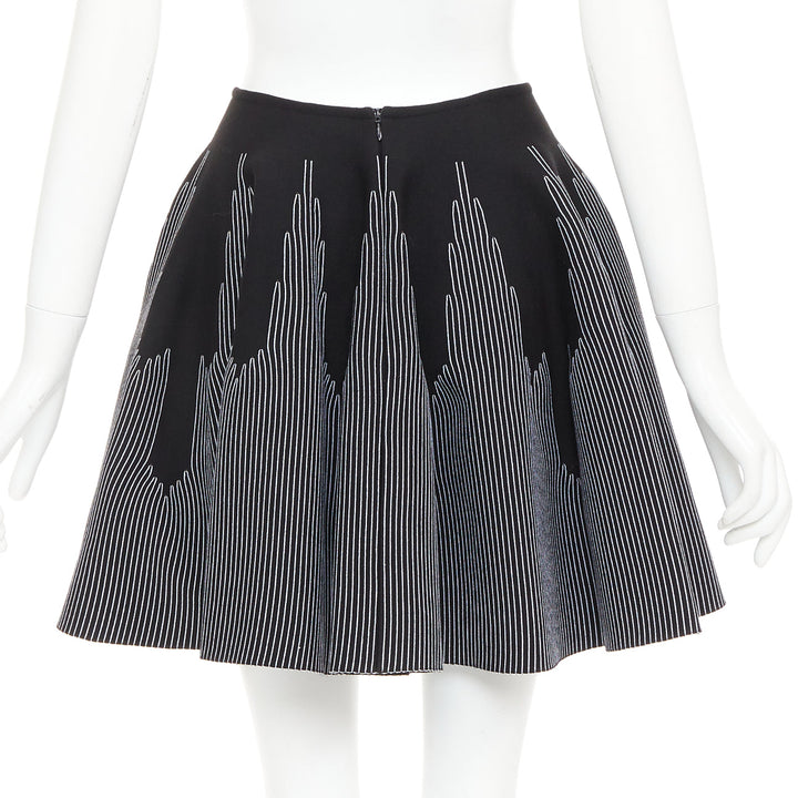 ALAIA black white wool blend topstitch flared high waist skater skirt FR38 M