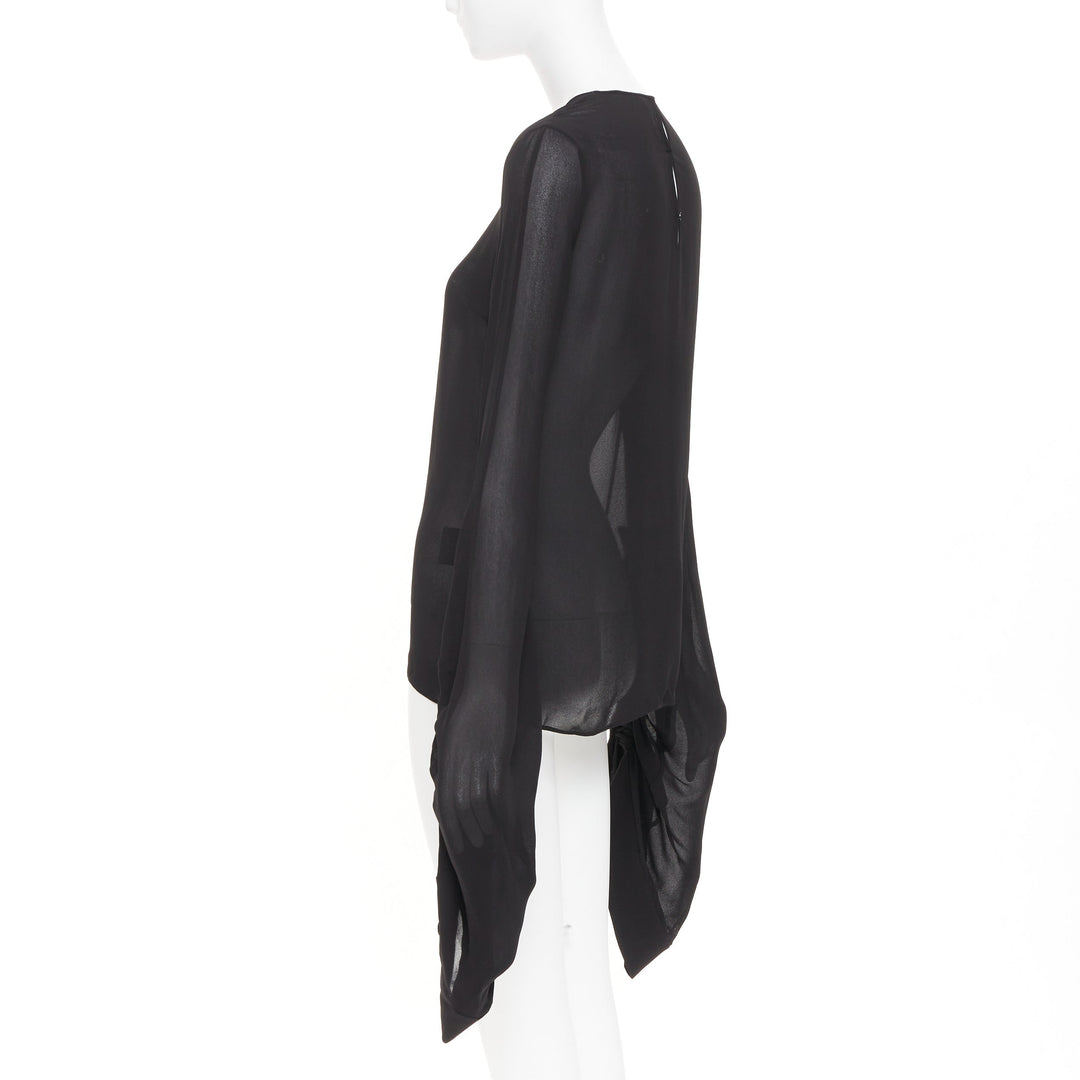 SAINT LAURENT 2017 sheer long sleeve ruched split cuff viscose shirt FR 36 S