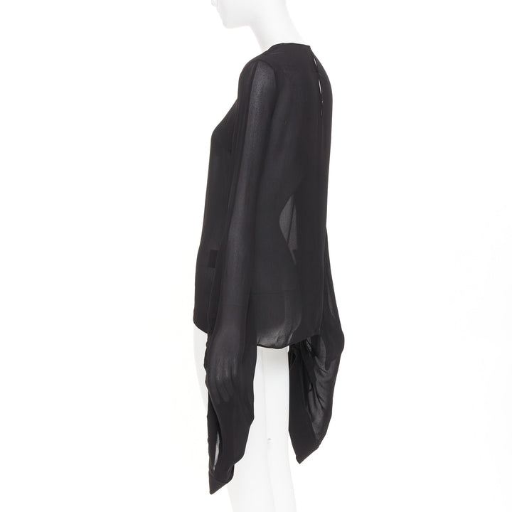 SAINT LAURENT 2017 sheer long sleeve ruched split cuff viscose shirt FR 36 S