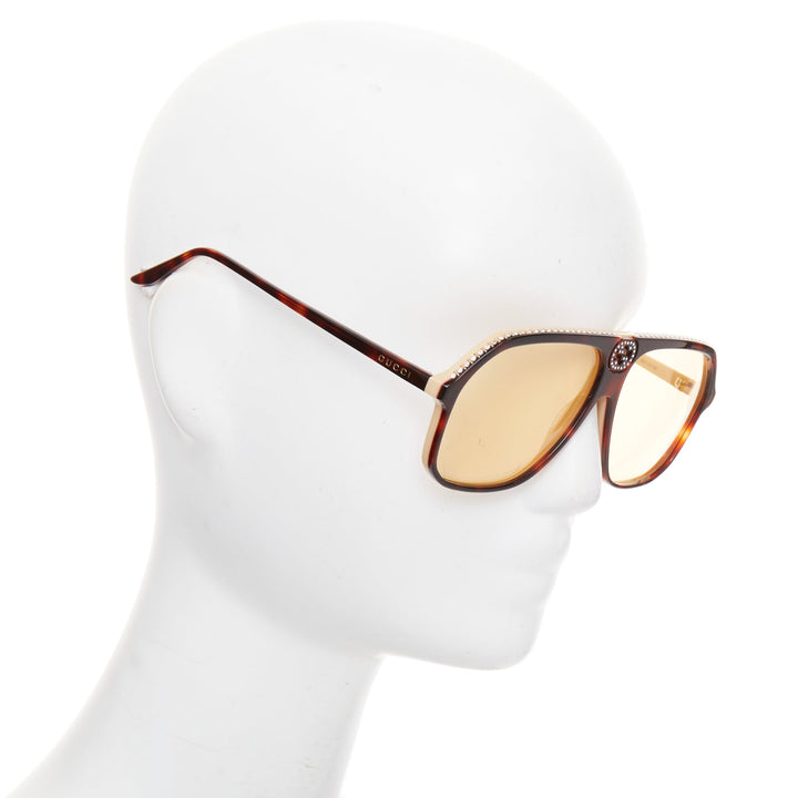 GUCCI GG0734S crystal GG logo brown tortoise acetate sunnies