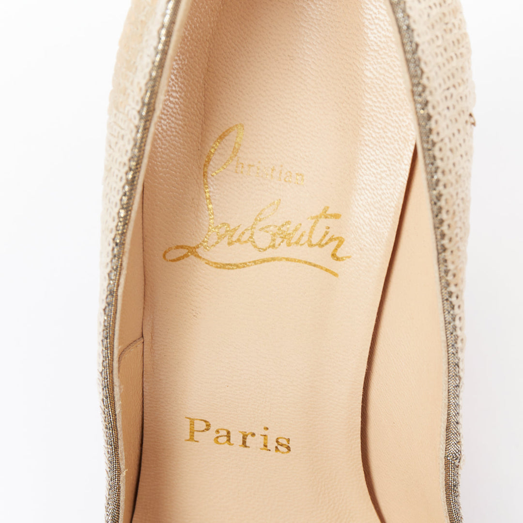 CHRISTIAN LOUBOUTIN Fifi 100 gold sequinned almond toe pumps EU37.5