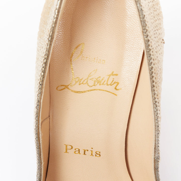 CHRISTIAN LOUBOUTIN Fifi 100 gold sequinned almond toe pumps EU37.5