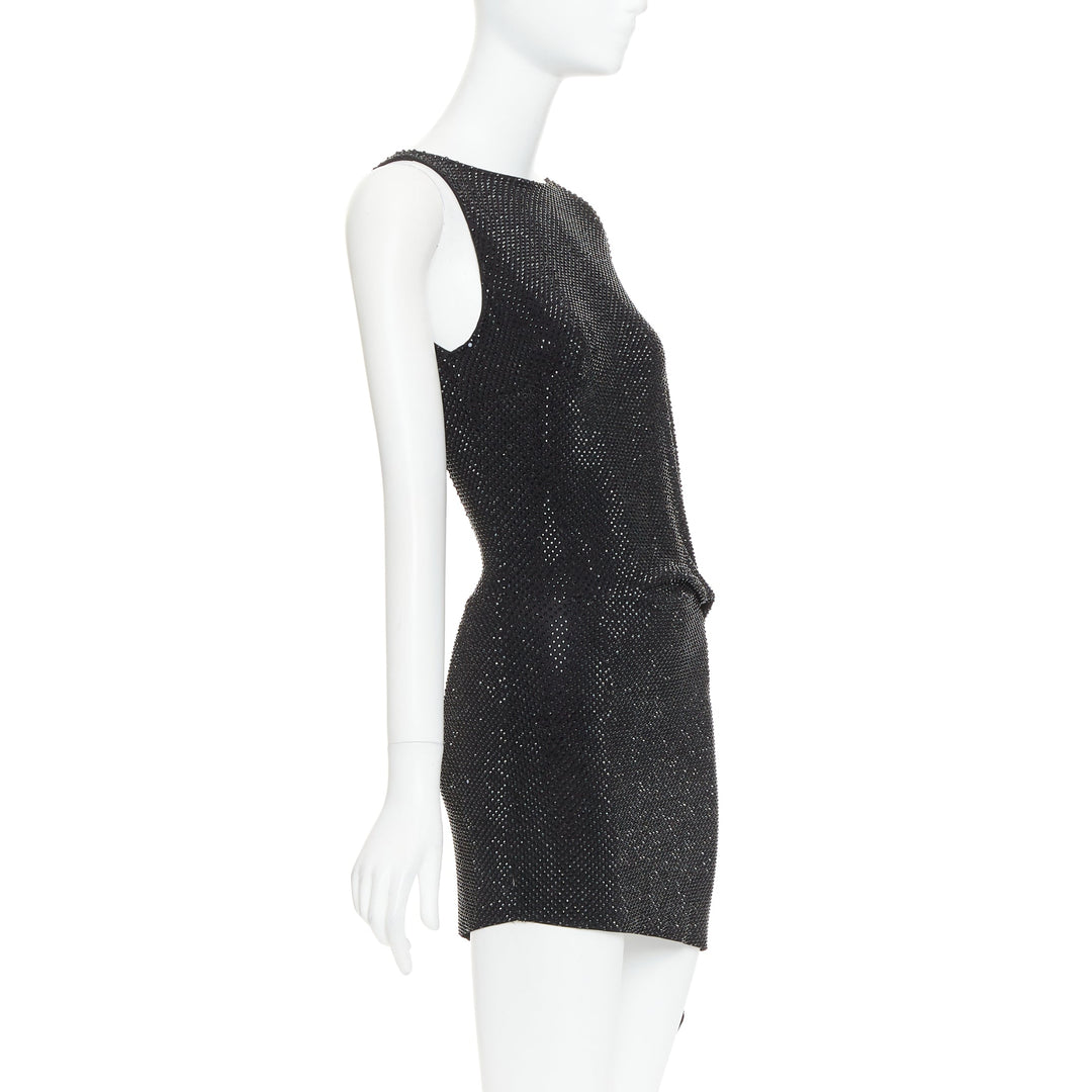 ALEXANDRE VAUTHIER black strass crystal embellished asymmetric draped mini dress